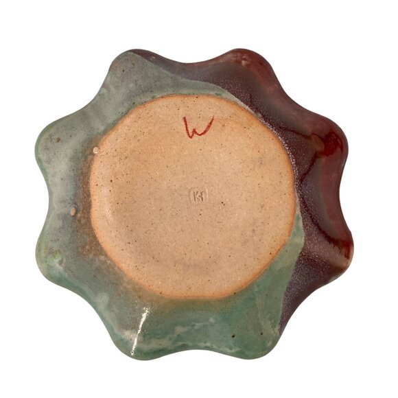 Signed Art Studio Pottery Bowl Dish Purple Bluish Green - Picture 4 of 7